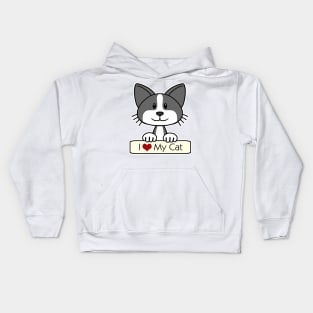 Black and White Cat - I Love My Cat Kids Hoodie